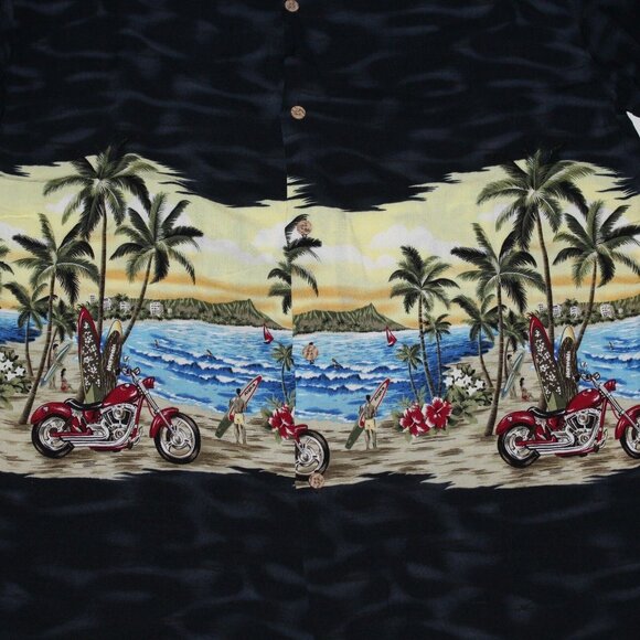 Island Collection Large Aloha Hawaiian Shirt Tiki Motorcycle Surf Boards Beach - Picture 8 of 12